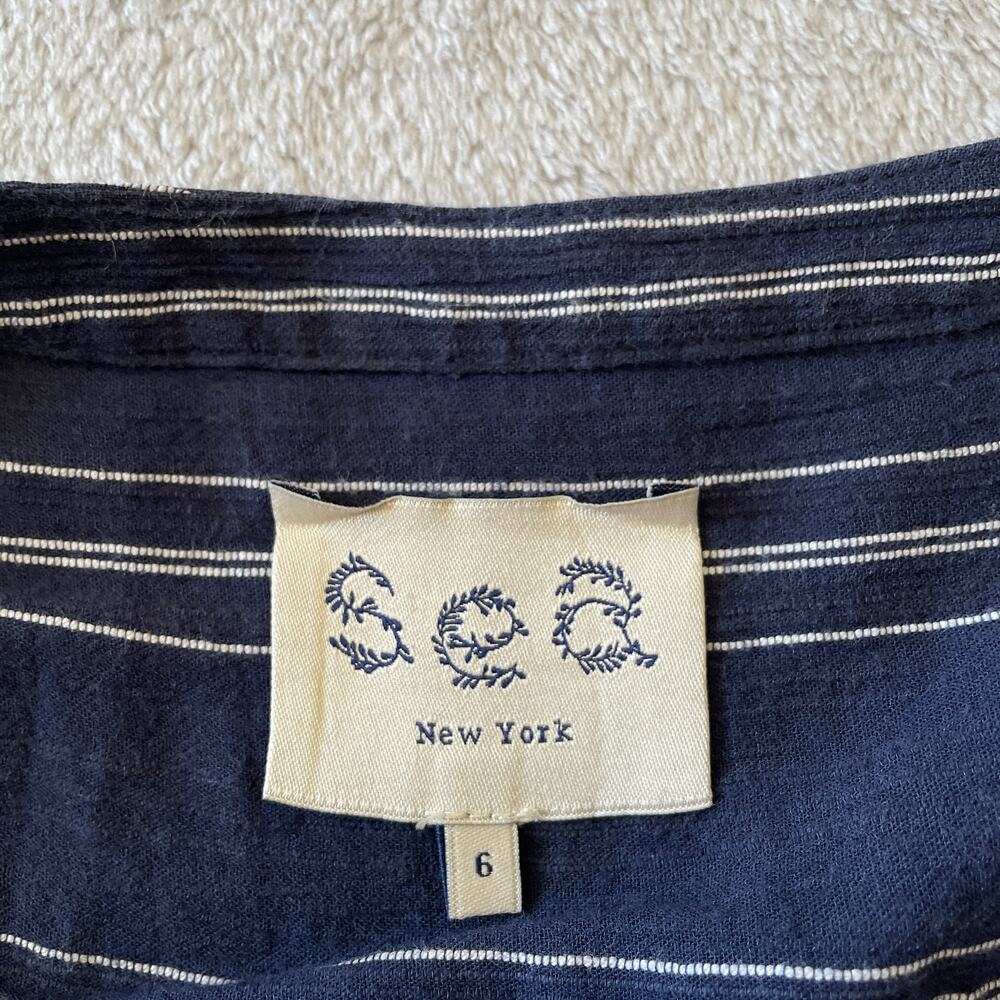 Sea New York Dress 6 Blue Striped Boho Coastal Midi Cottage Peasant Classic - Picture 3 of 14
